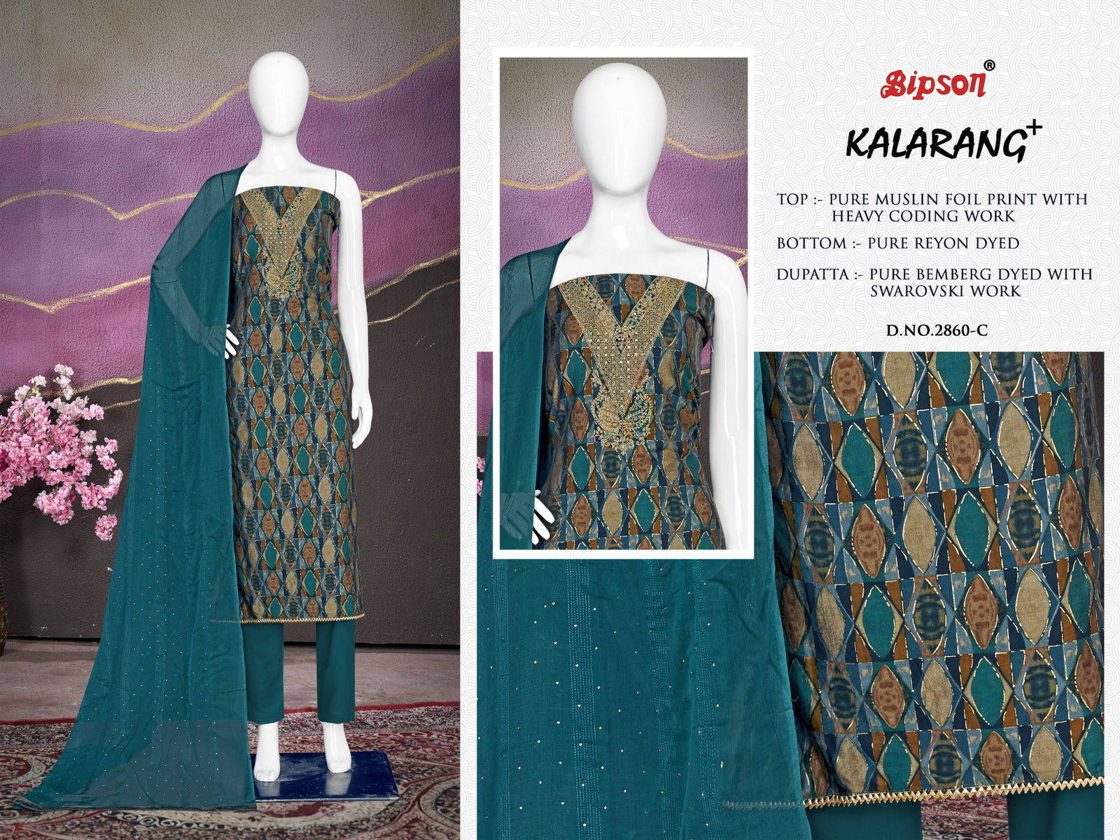 Kalarang 2860 By Bipson Viscose Muslin Printed Non Catalog Dress Material Wholesale Shop In Surat
